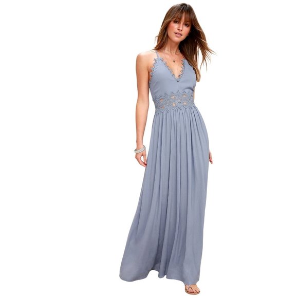 Lulus Dresses & Skirts - Lulus Women's S This is Love Slate Blue Lace Sleeveless Maxi Dress Bridesmaid